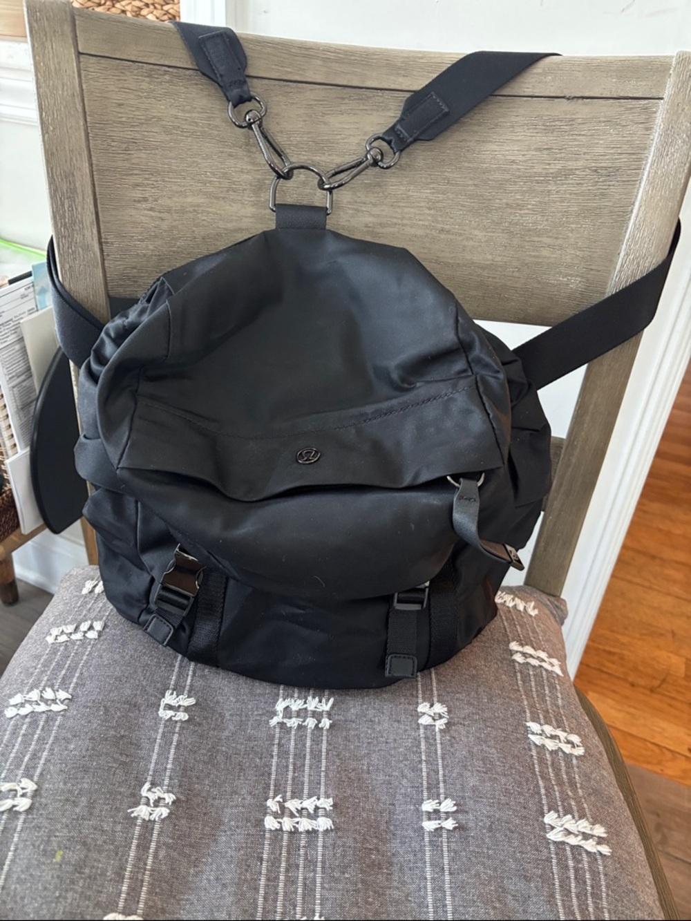 lululemon athletica Black Nylon Backpack with Top Flap